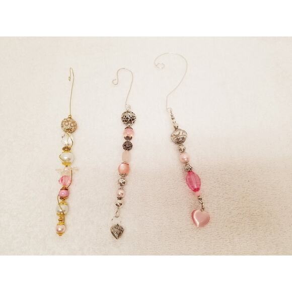 Three pink silver and white Christmas icicle ornaments c23 - Picture 1 of 11